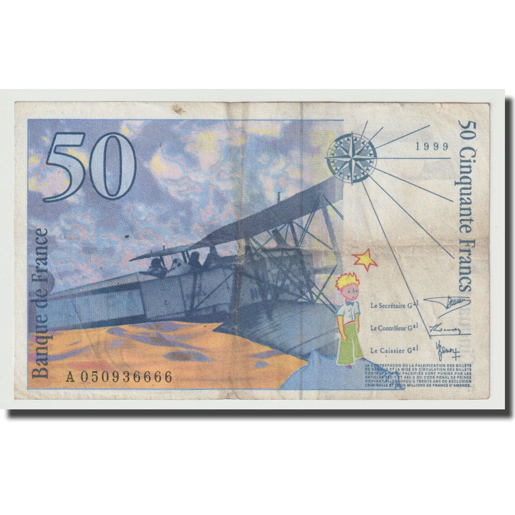 France, 50 Francs, St Exupéry, 1999, TTB, Fayette:73.5, KM:157Aa