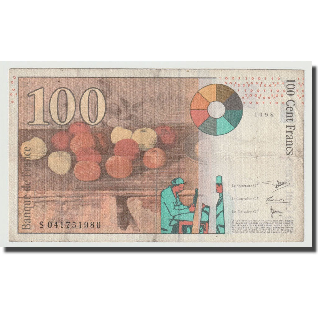 France, 100 Francs, Cézanne, 1998, TTB, Fayette:74.2, KM:158a