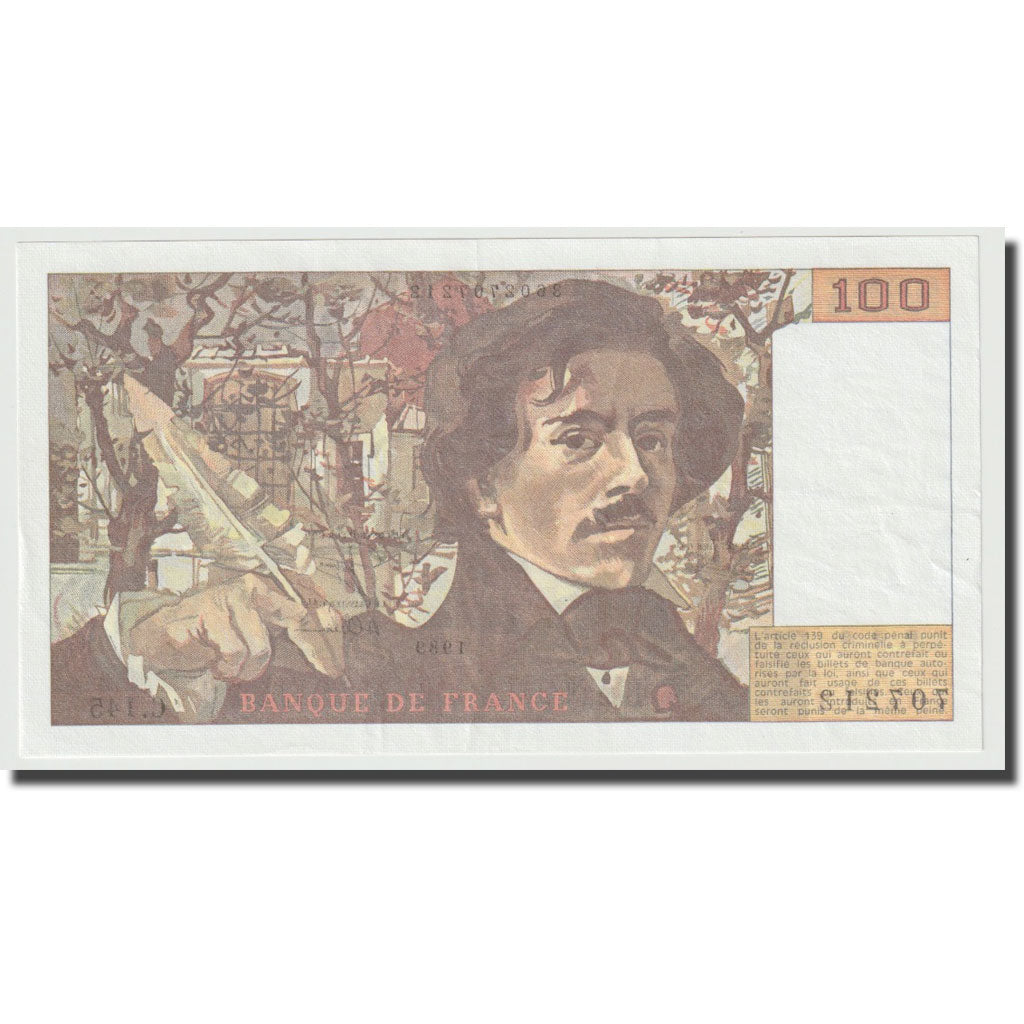 França, 100 Francs, Delacroix, 1989, Error / fauté, UNC(60-62)
