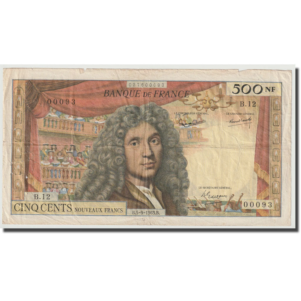 Frankrijk, 500 Nouveaux Francs, Molière, 1963, 1963-09-05, TB, Fayette:60.5