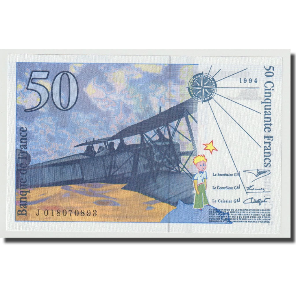 Francja, 50 Francs, St Exupéry, 1994, UNC(65-70), Fayette:73.1b, KM:157Aa