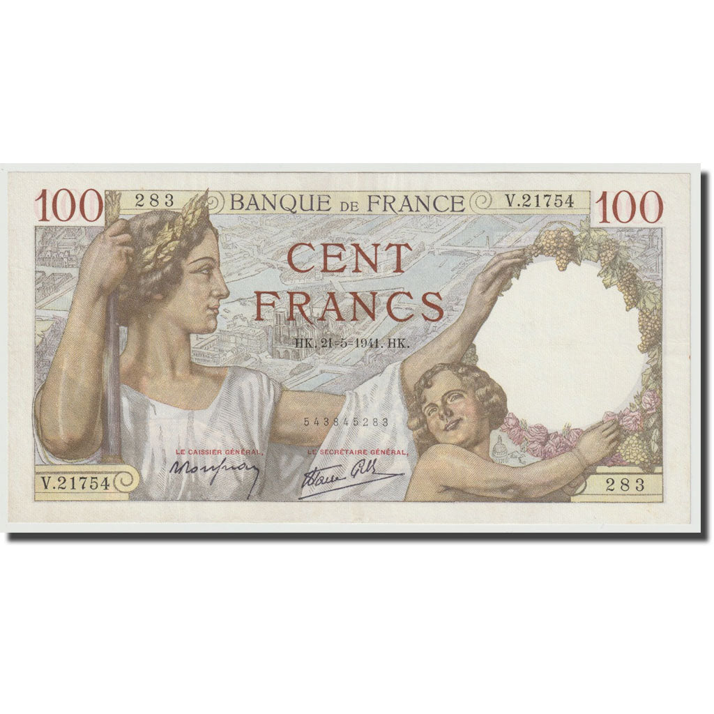 France, 100 Francs, Sully, 1941, 1941-05-21, AU(55-58), Fayette:26.52, KM:94