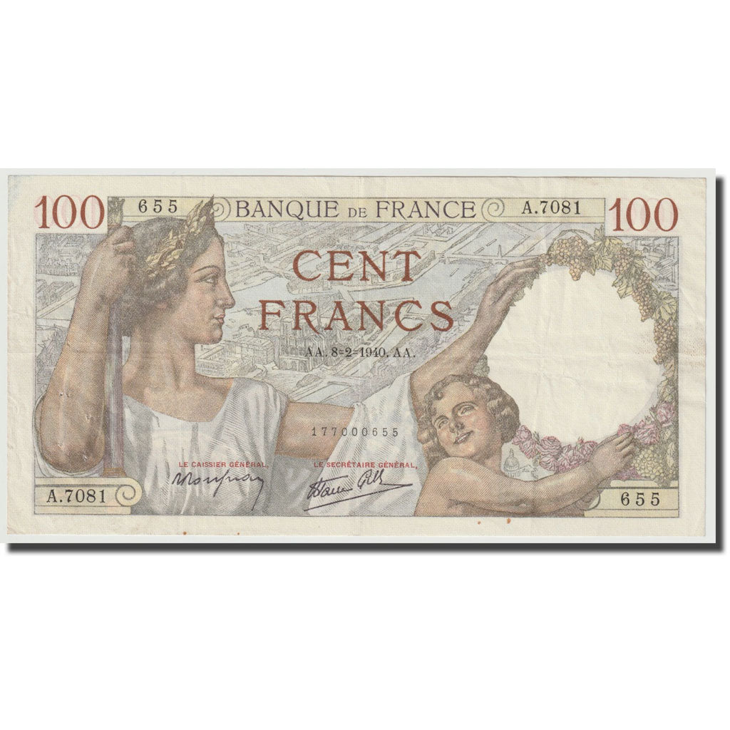 France, 100 Francs, Sully, 1940, 1940-04-04, AU(50-53), Fayette:26.22, KM:94