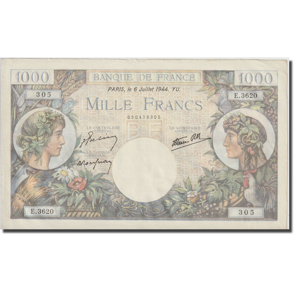 Francja, 1000 Francs, Commerce et Industrie, 1944, 1944-07-06, AU(55-58)