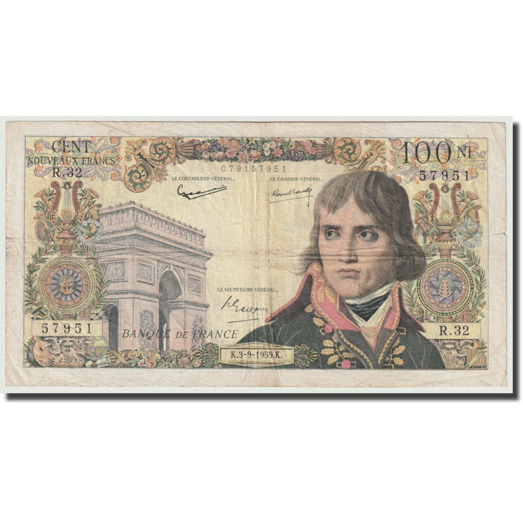 França, 100 Nouveaux Francs, Bonaparte, 1959, 1959-09-03, VF(20-25)