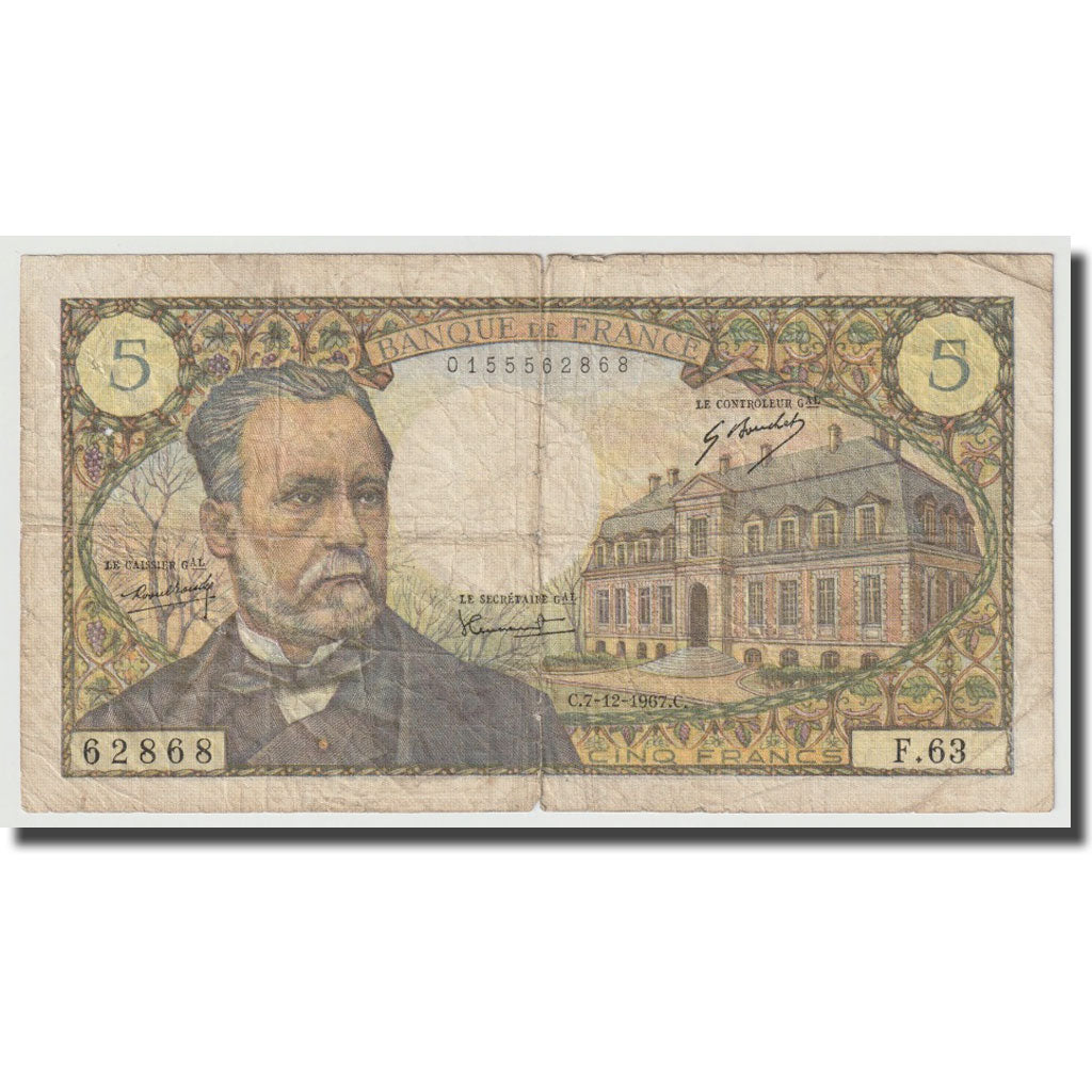 Francia, 5 Francs, Pasteur, 1967, 1967-12-07, RC, Fayette:61.6, KM:146b