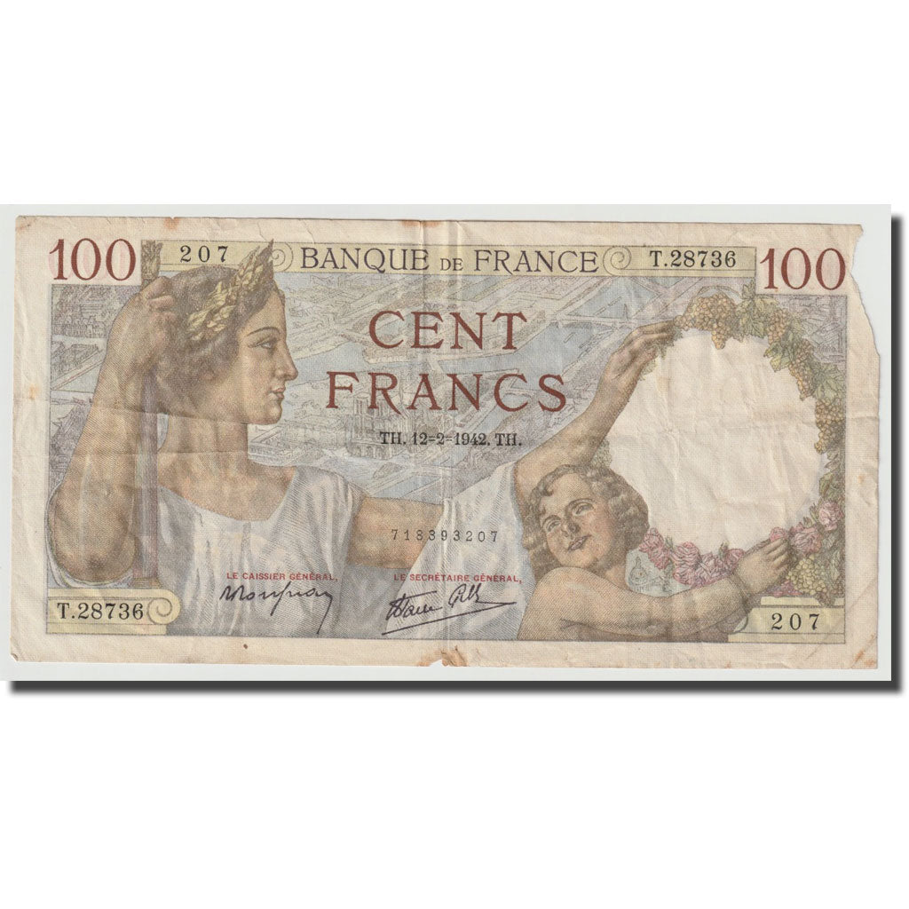 France, 100 Francs, Sully, 1942, 1942-02-12, TB, Fayette:26.66, KM:94