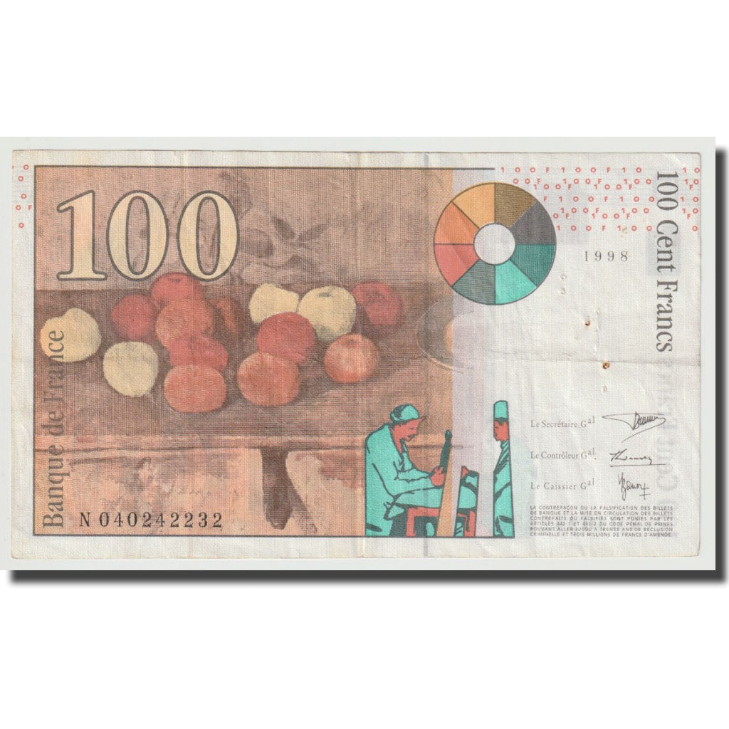 France, 100 Francs, Cézanne, 1998, EF(40-45), Fayette:74.1, KM:158a
