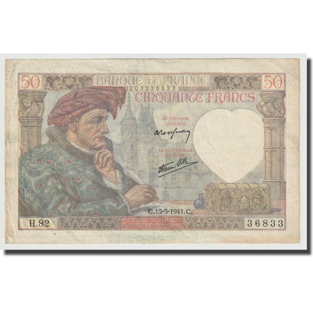 França, 50 Francs, Jacques Coeur, 1941, 1941-05-15, VF(30-35), Fayette:19.11