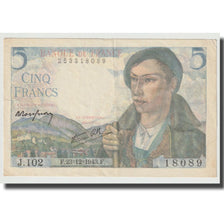 Francia, 5 Francs, Berger, 1943, 1943-12-23, BB+, Fayette:5.5, KM:98a