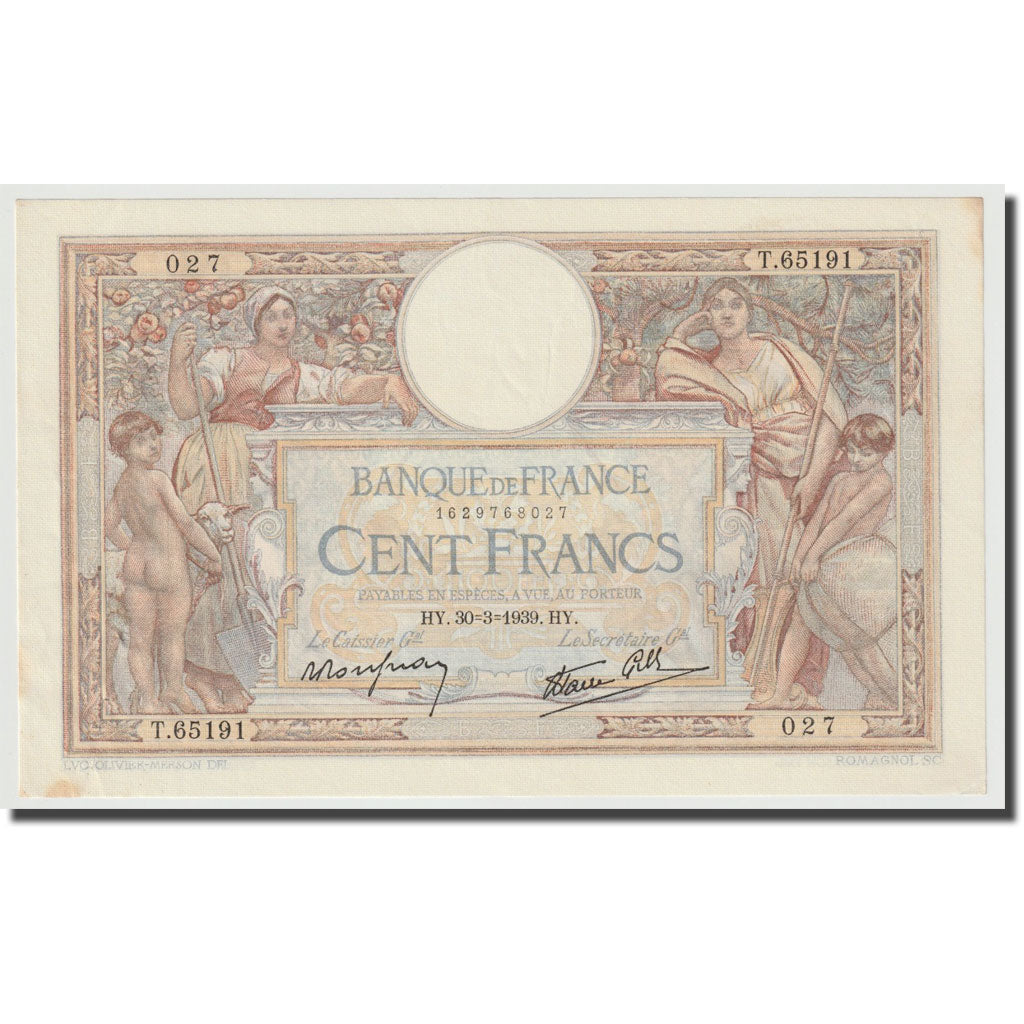 Francia, 100 Francs, Luc Olivier Merson, 1939, 1939-03-30, SPL, Fayette:25.44