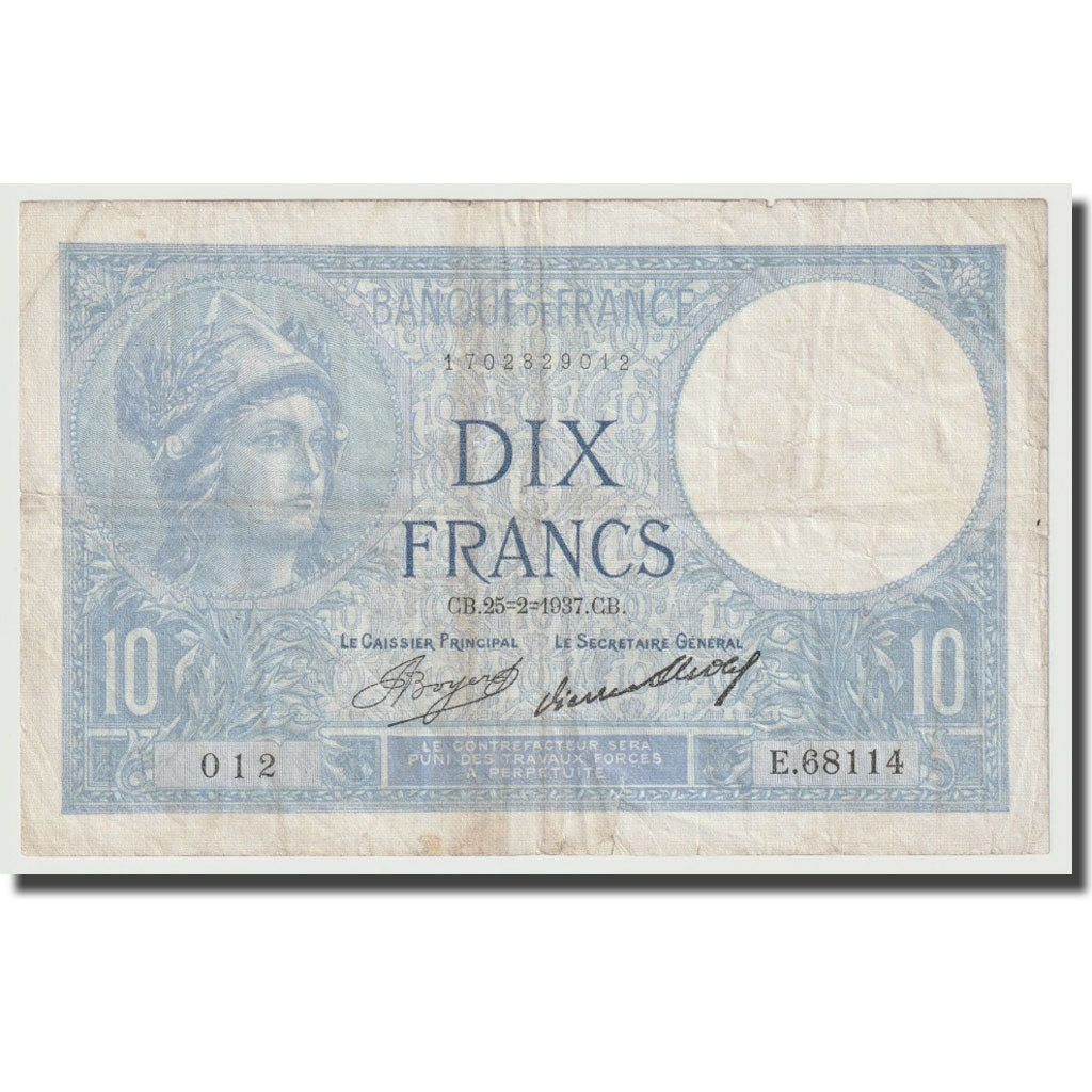Francia, 10 Francs, Minerve, 1937, 1937-02-25, MB+, Fayette:6.18, KM:73e