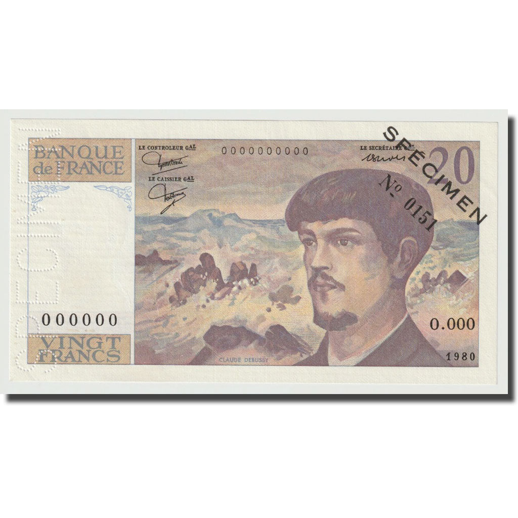 Francia, 20 Francs, Debussy, 1980, Specimen, SPL, Fayette:F66docs00