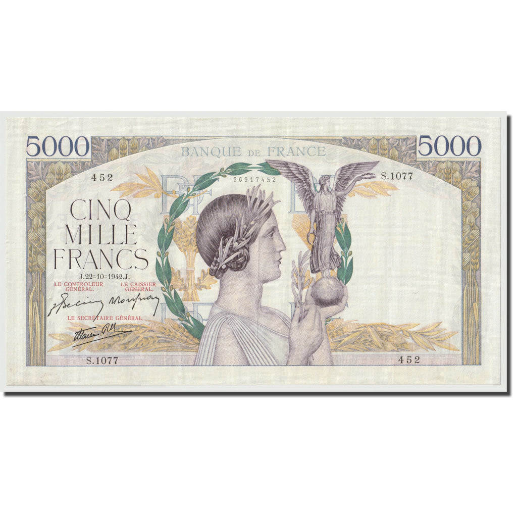 França, 5000 Francs, Victoire, 1942, 1942-10-22, AU(55-58), Fayette:46.43