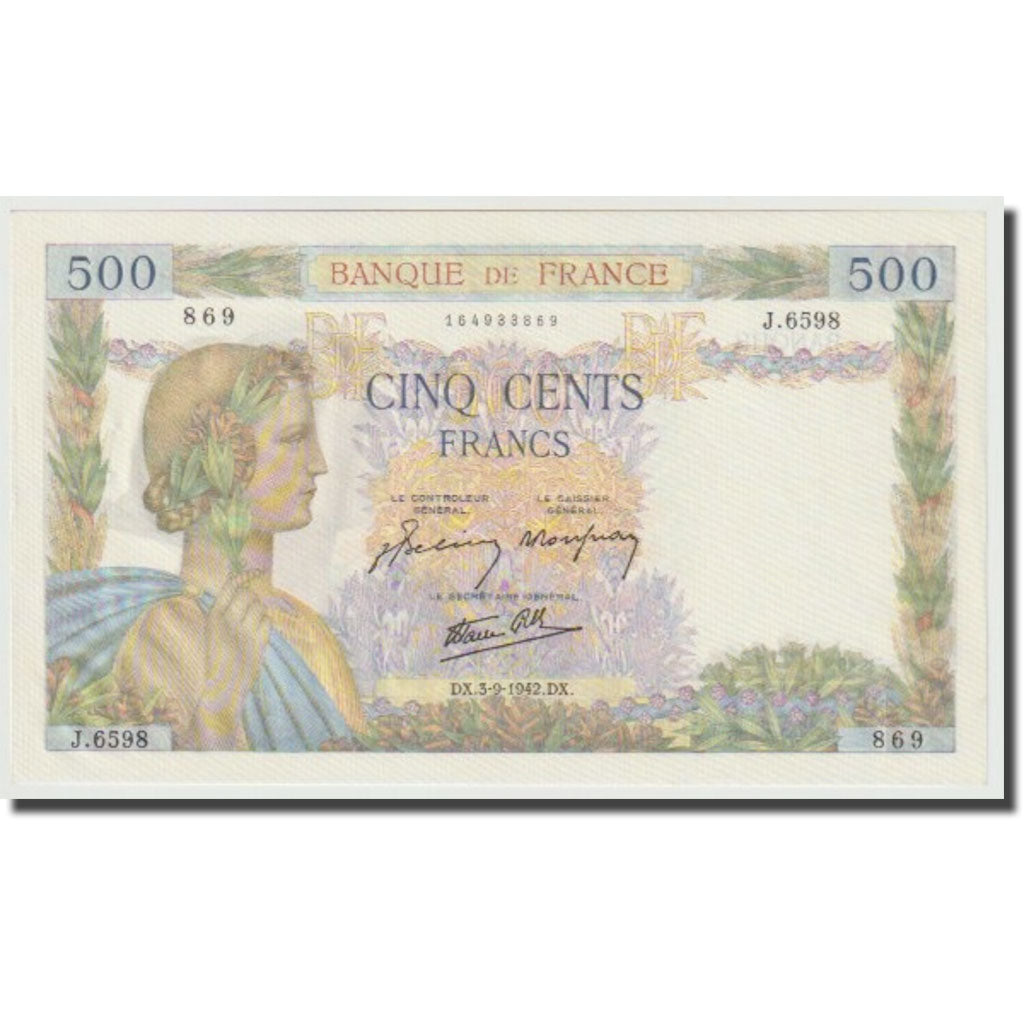 Frankrijk, 500 Francs, La Paix, 1942, 1942-09-03, SPL, Fayette:32.39, KM:95b