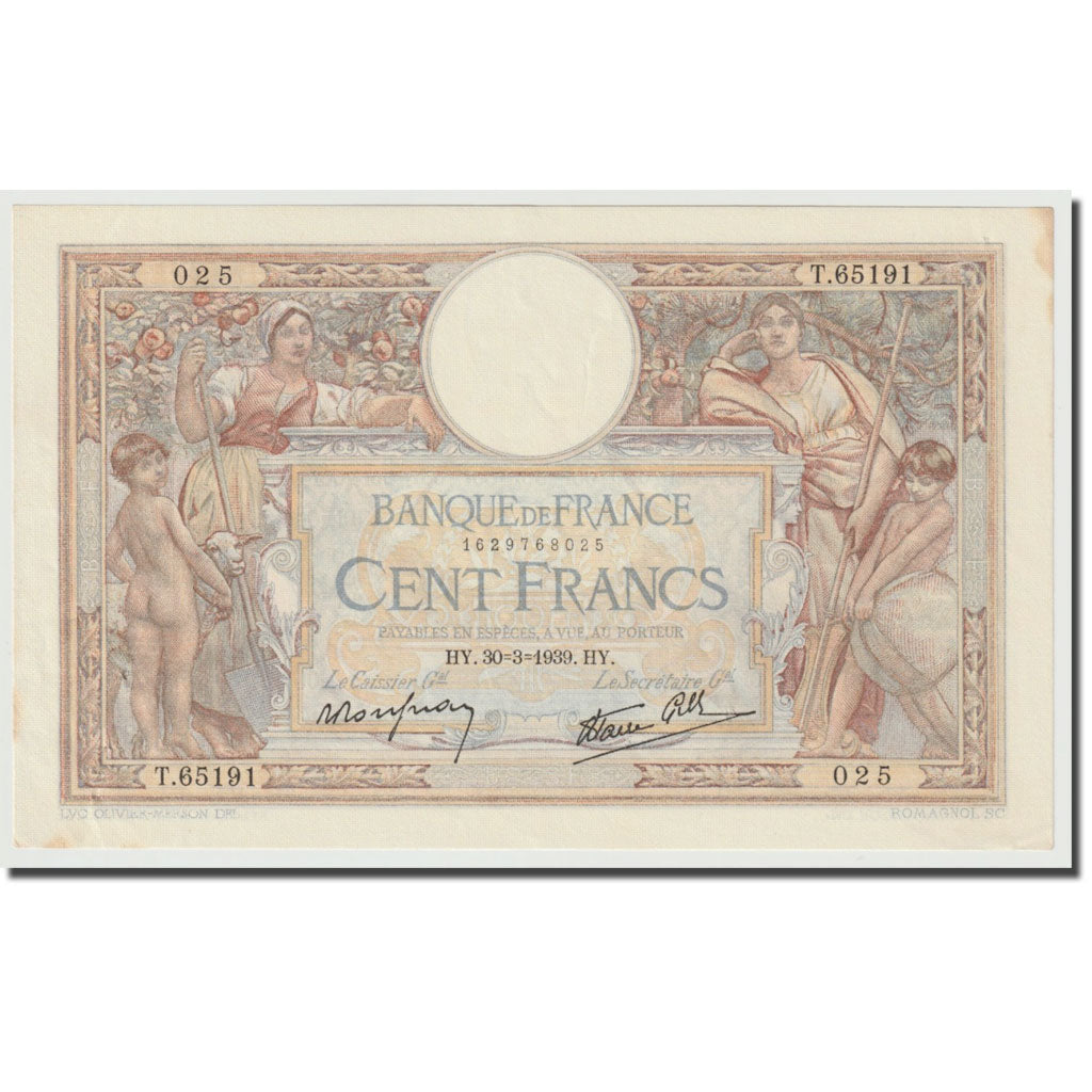 Francia, 100 Francs, Luc Olivier Merson, 1939, 1939-03-30, SPL, Fayette:25.44