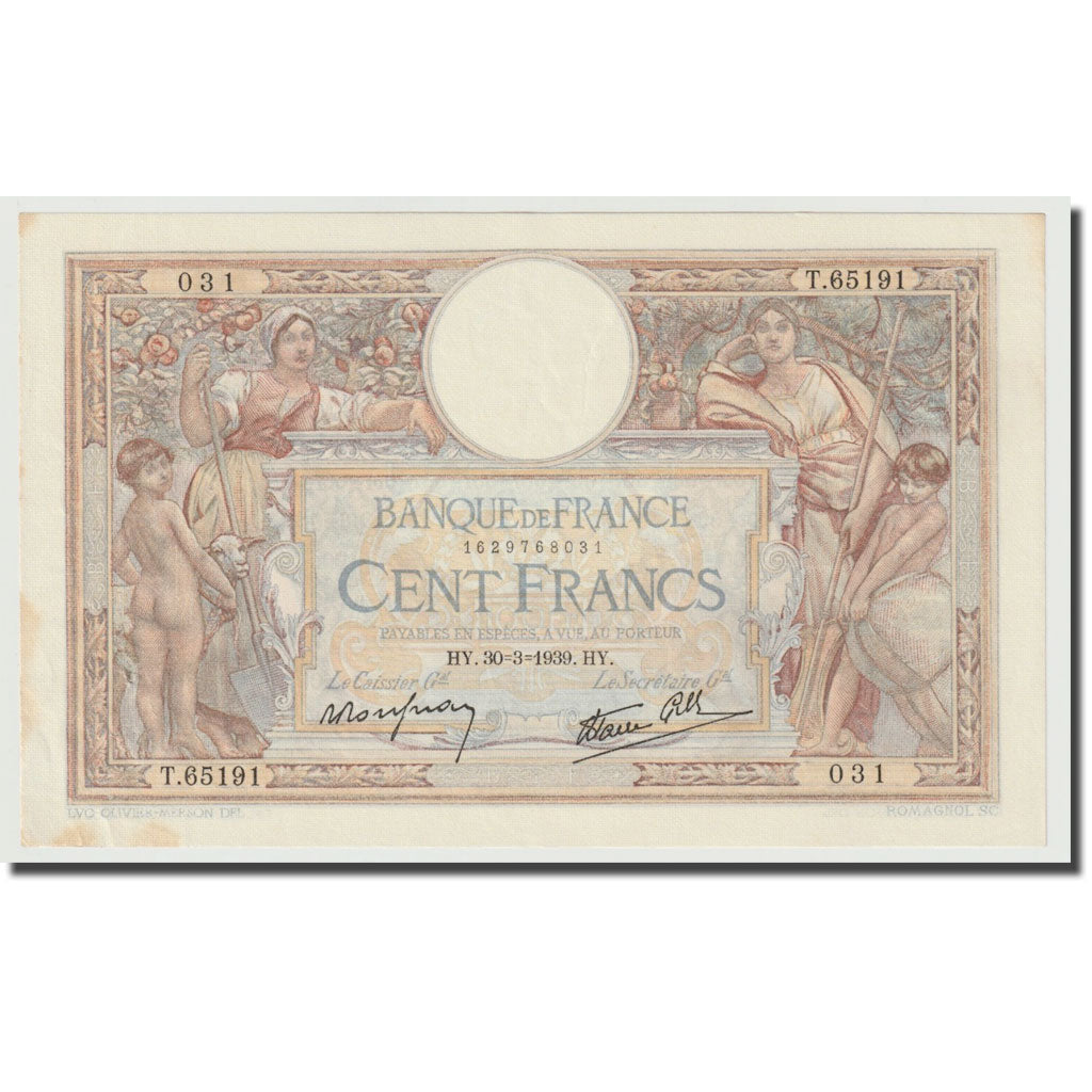 Francia, 100 Francs, Luc Olivier Merson, 1939, 1939-03-30, SPL, Fayette:25.44