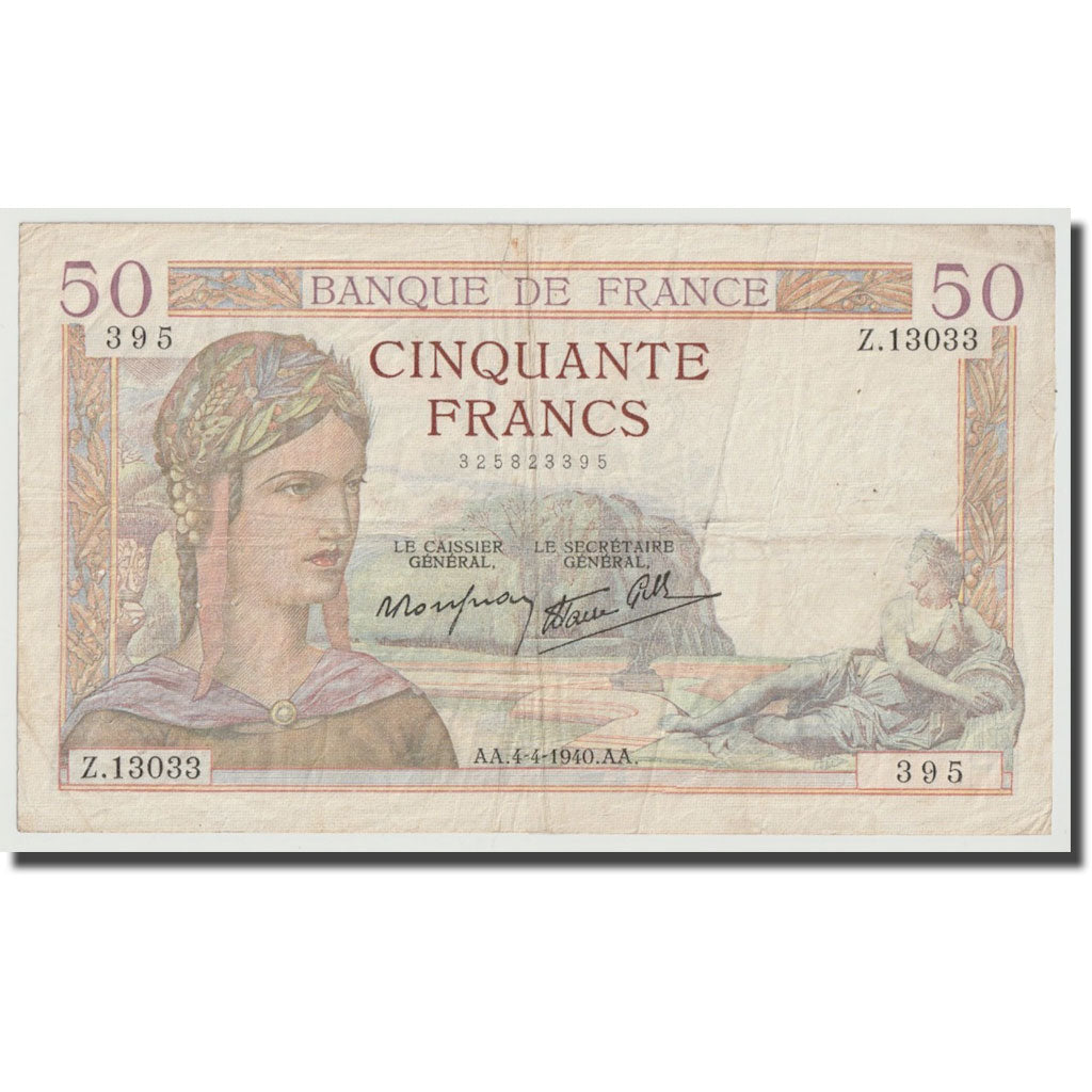 Frankreich, 50 Francs, Cérès, 1940, 1940-04-04, SGE, Fayette:17.4, KM:81