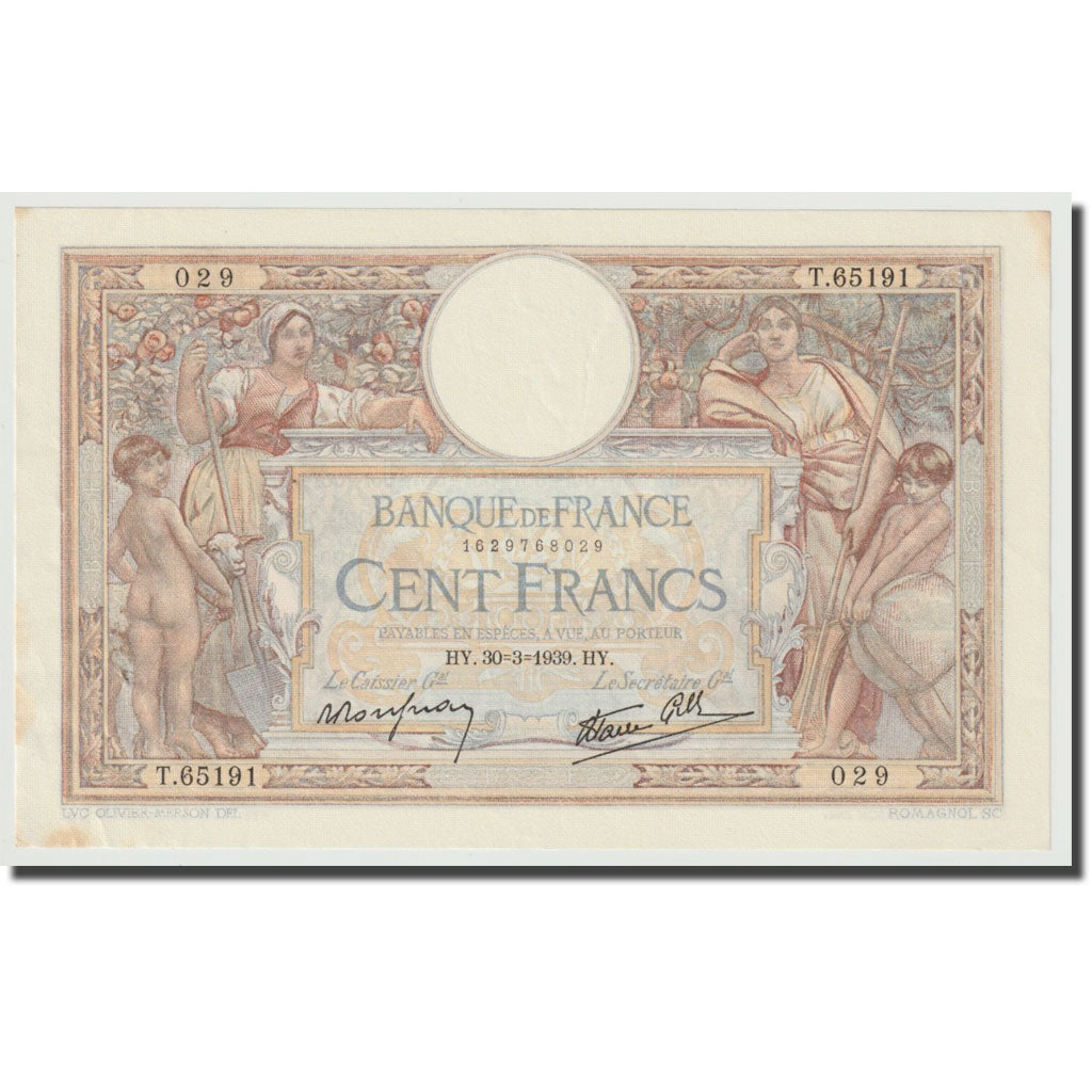 Francia, 100 Francs, Luc Olivier Merson, 1939, 1939-03-30, SPL, Fayette:25.44