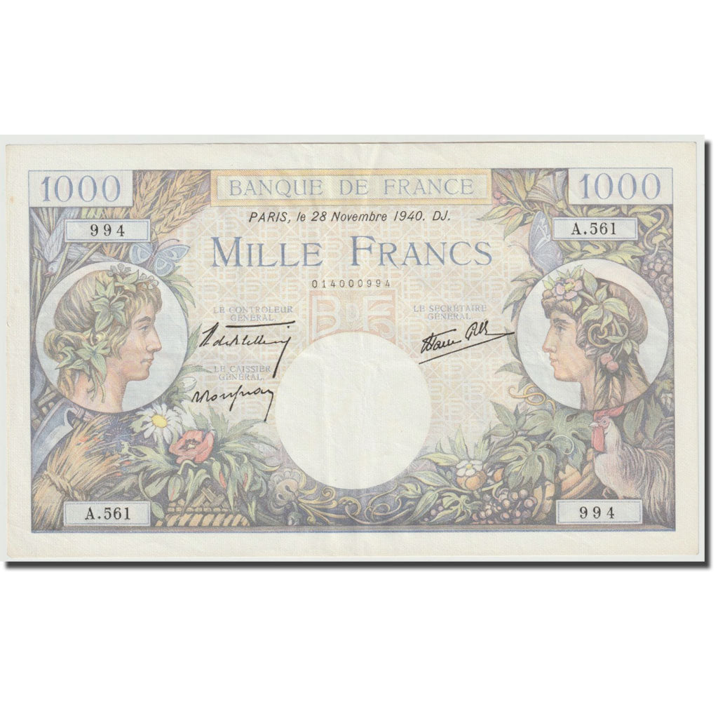 Francia, 1000 Francs, Commerce et Industrie, 1940, 1940-11-28, SPL