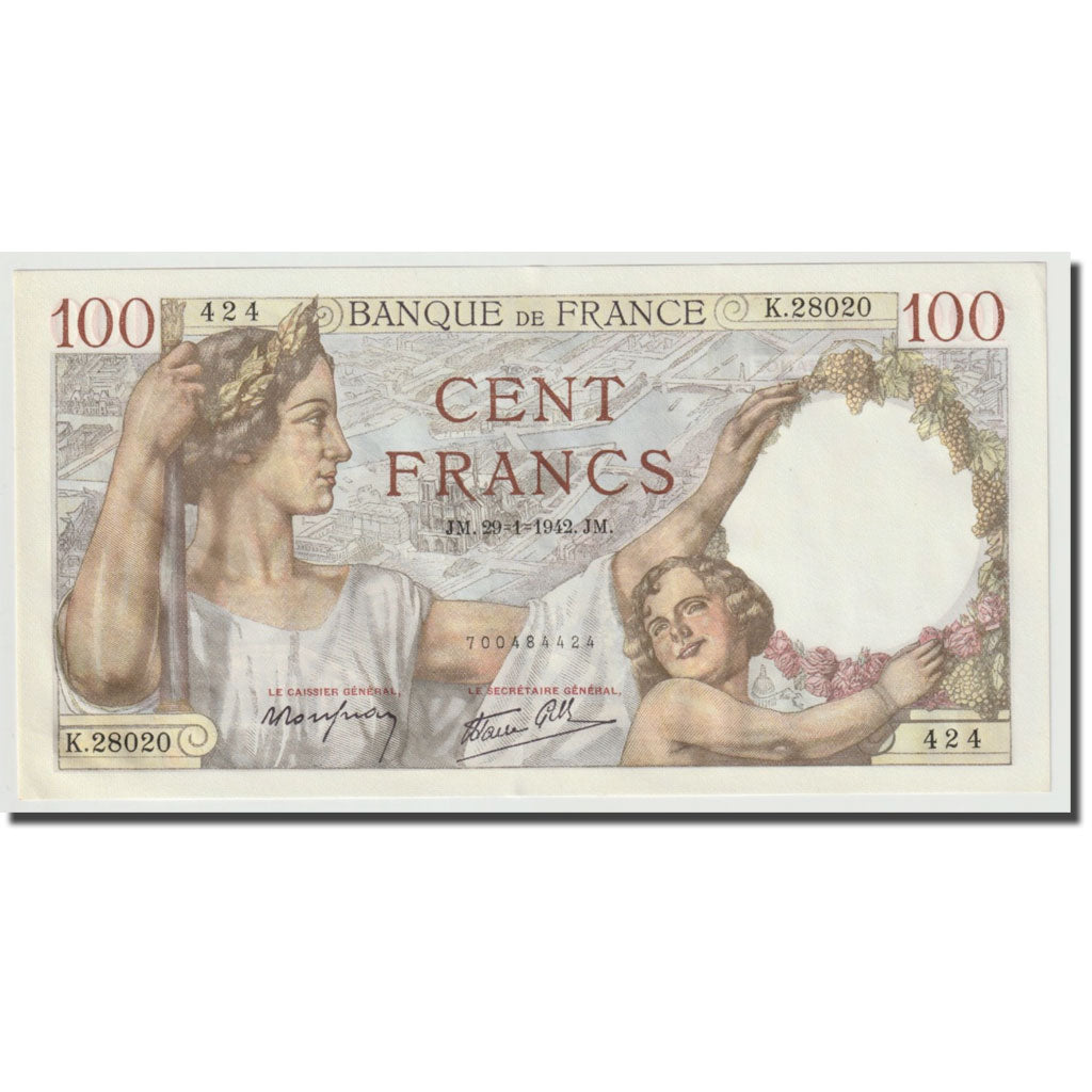 Francja, 100 Francs, Sully, 1942, 1942-01-29, UNC(65-70), Fayette:26.65, KM:94