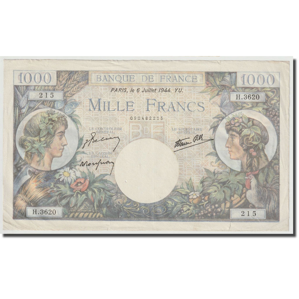France, 1000 Francs, Commerce et Industrie, 1944, 1944-07-06, AU(50-53)