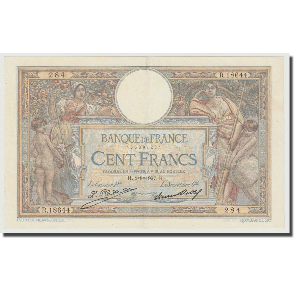 Francia, 100 Francs, Luc Olivier Merson, 1927, 1927-08-04, SPL, Fayette:24.6