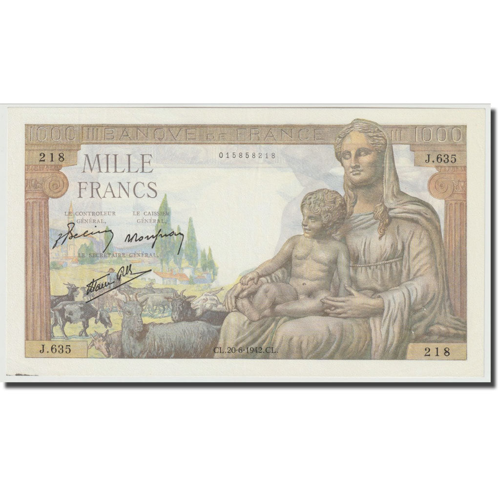 France, 1000 Francs, Déesse Déméter, 1942, 1942-06-20, UNC(64), Fayette:40.3