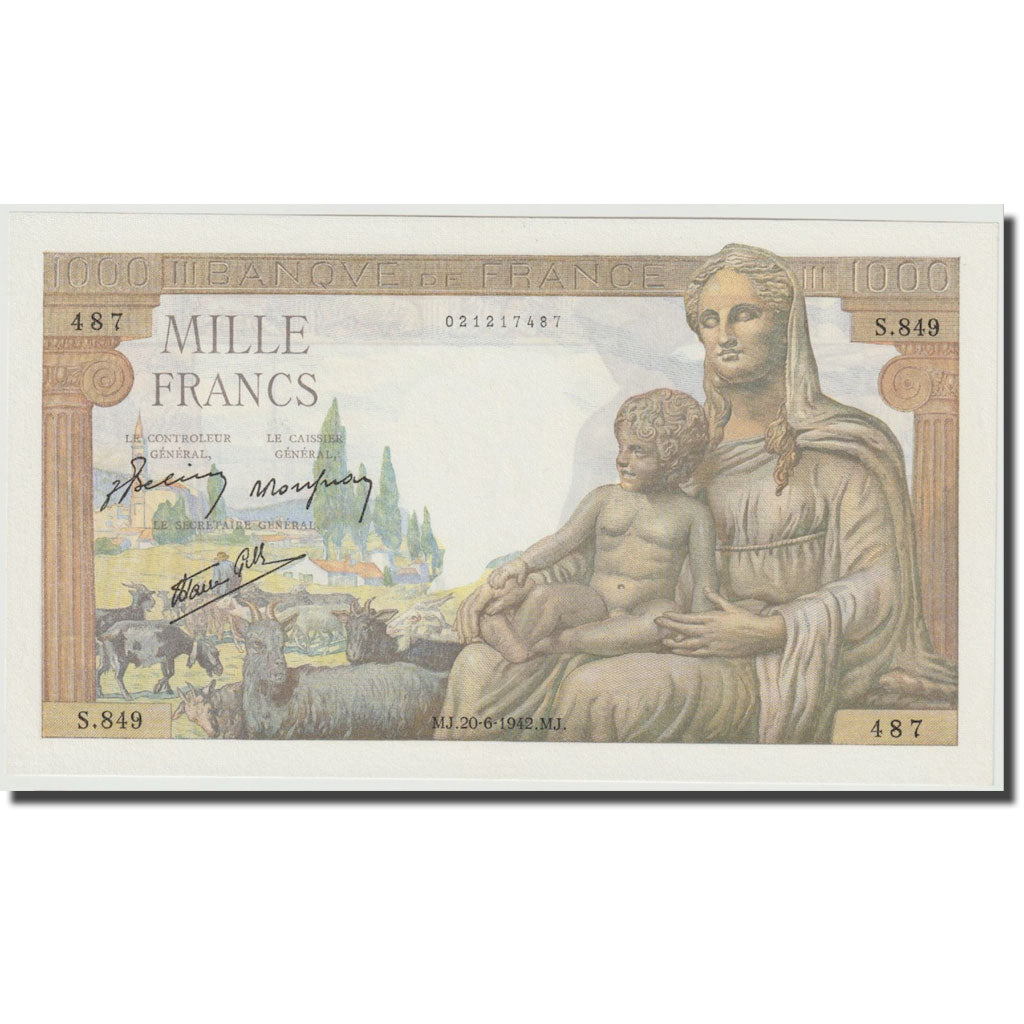 France, 1000 Francs, Déesse Déméter, 1942, 1942-06-20, UNC(65-70)