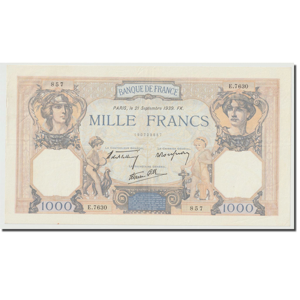 Francia, 1000 Francs, Cérès et Mercure, 1939, 1939-09-21, SPL, Fayette:38.37