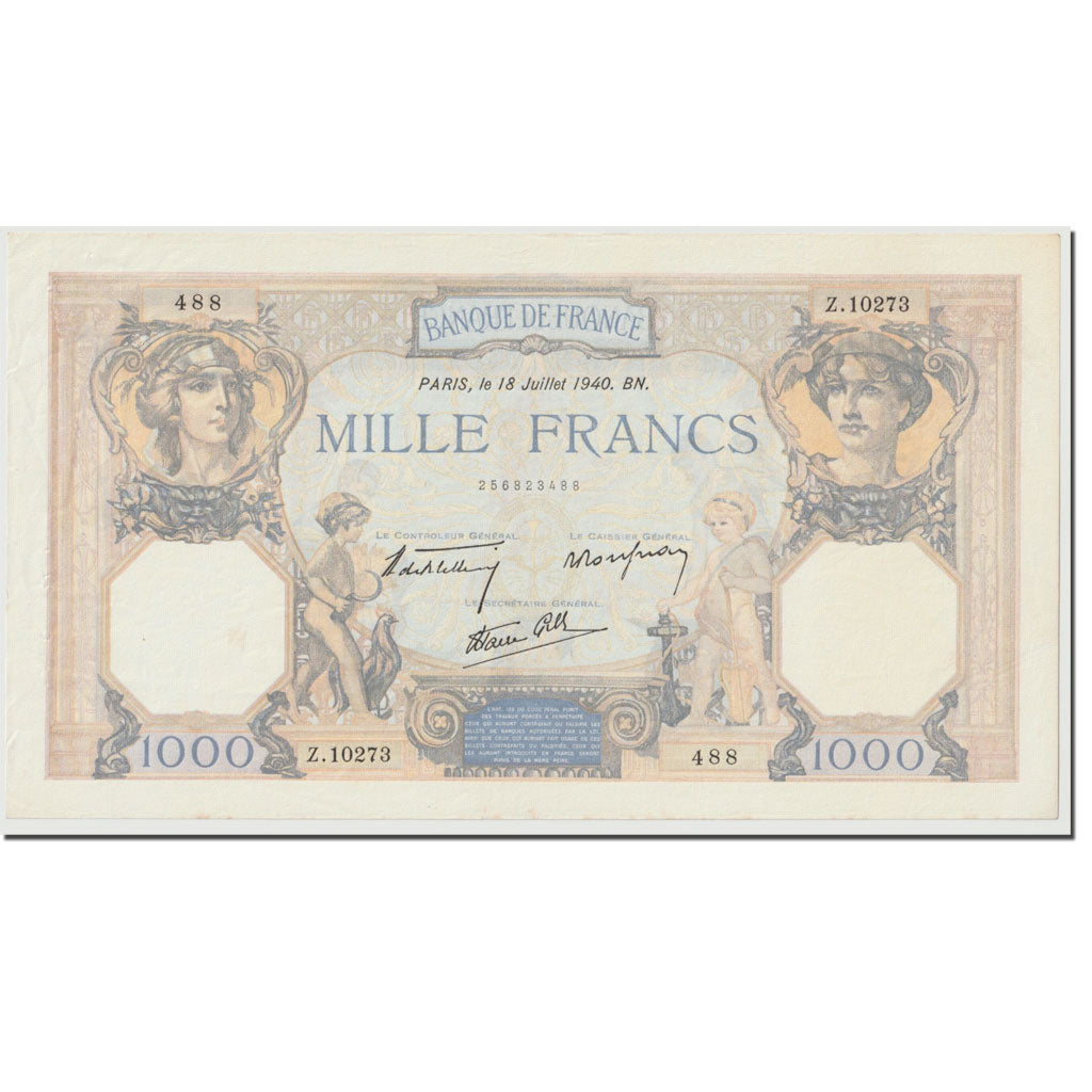 France, 1000 Francs, Cérès et Mercure, 1940, 1940-07-18, UNC(63)