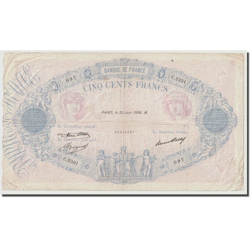 França, 500 Francs, Bleu et Rose, 1936, 1936-06-25, VF(30-35), Fayette:30.37