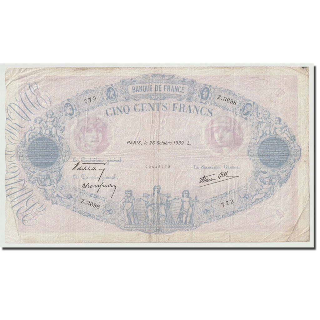 France, 500 Francs, Bleu et Rose, 1939, 1939-10-26, TTB, Fayette:31.45, KM:88c