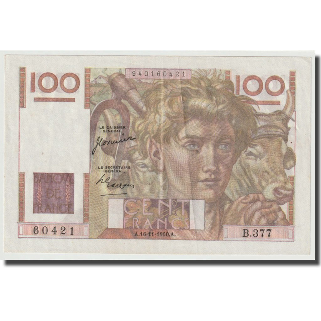 Frankrijk, 100 Francs, Jeune Paysan, 1950, 1950-11-16, SPL+, Fayette:28.28
