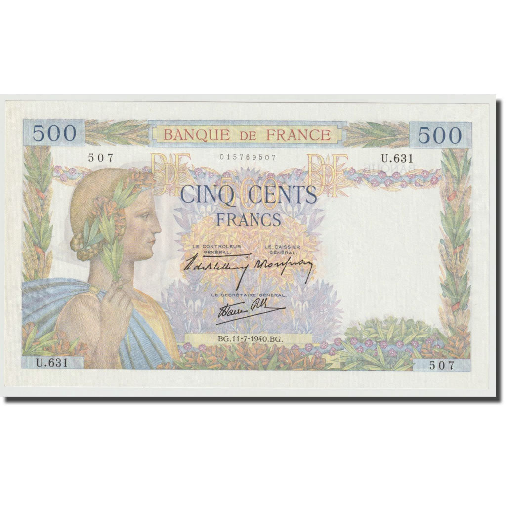 Francia, 500 Francs, La Paix, 1940, 1940-07-11, UNC, Fayette:32.4, KM:95a
