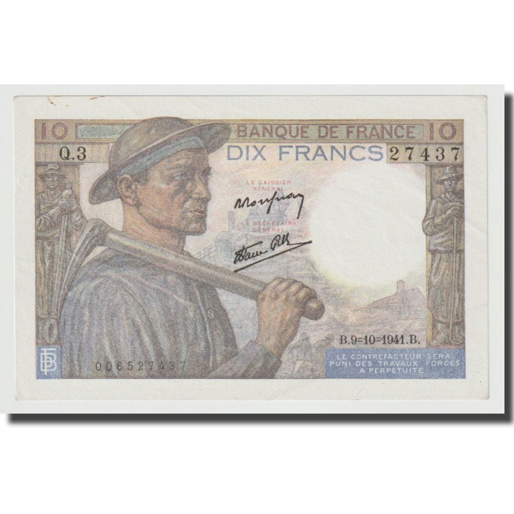 Francia, 10 Francs, Mineur, 1942, 1942-11-26, FDS, Fayette:8.6, KM:99a