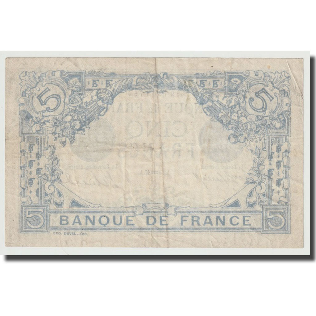 France, 5 Francs, Bleu, 1917, VF(20-25), Fayette:2.47, KM:70