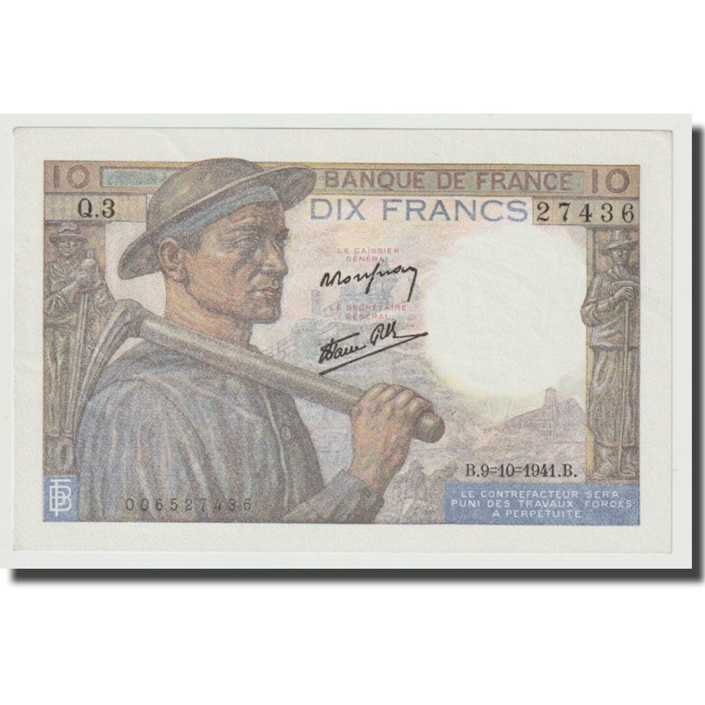 Francia, 10 Francs, Mineur, 1941, 1941-10-09, FDS, Fayette:8.2, KM:99a