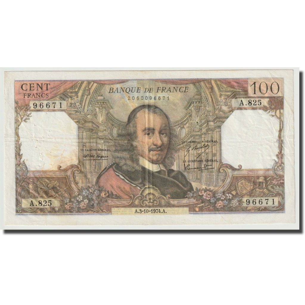 Frankreich, 100 Francs, Corneille, 1974, 1974-10-03, S+, Fayette:65.47, KM:149d
