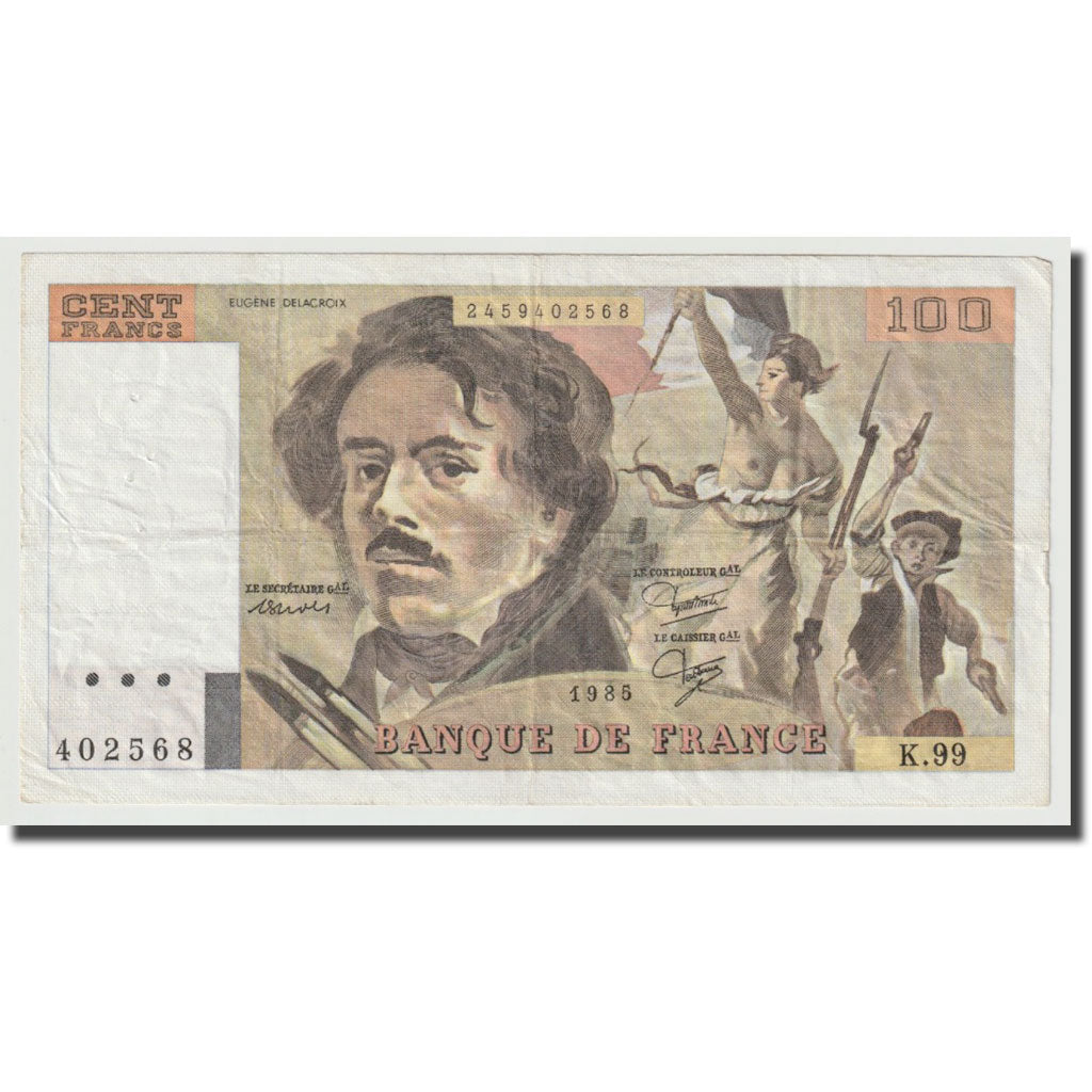 Frankreich, 100 Francs, Delacroix, 1985, SS, Fayette:69.9, KM:154b
