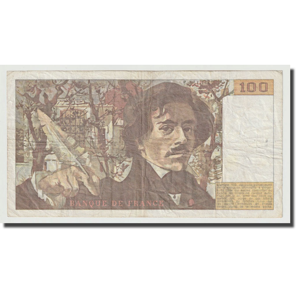 França, 100 Francs, Delacroix, 1985, VF(30-35), Fayette:69.9, KM:154b