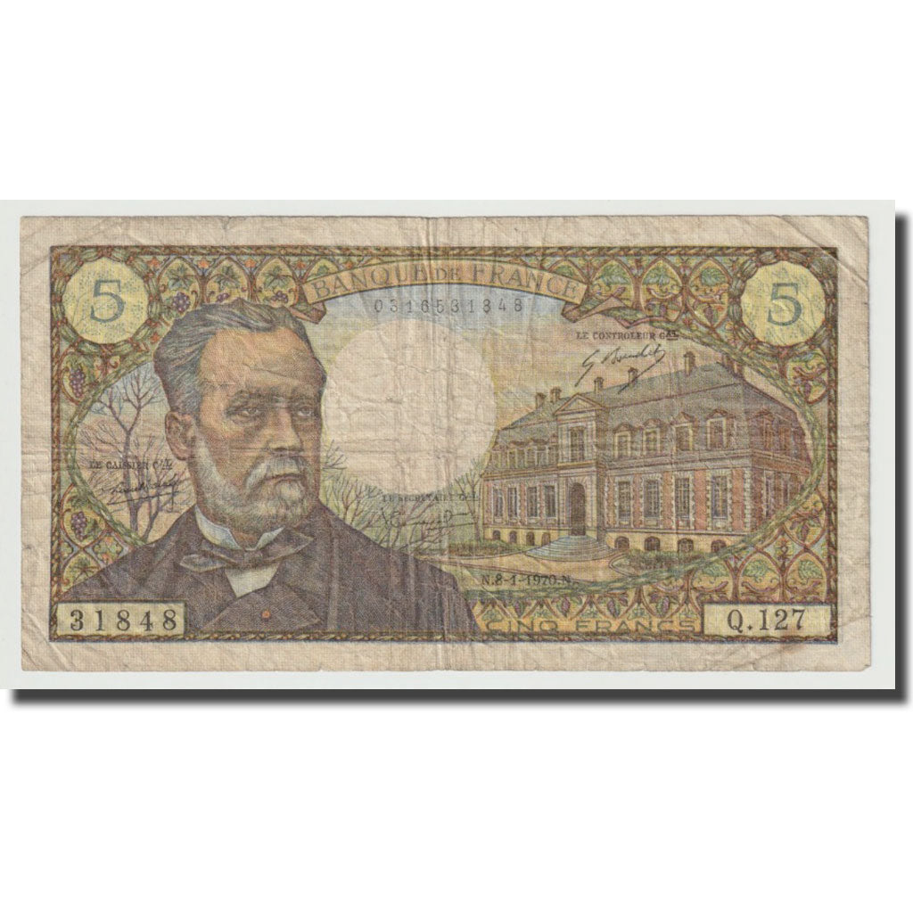 France, 5 Francs, Pasteur, 1970, 1970-01-08, VF(20-25), Fayette:61.12, KM:146b