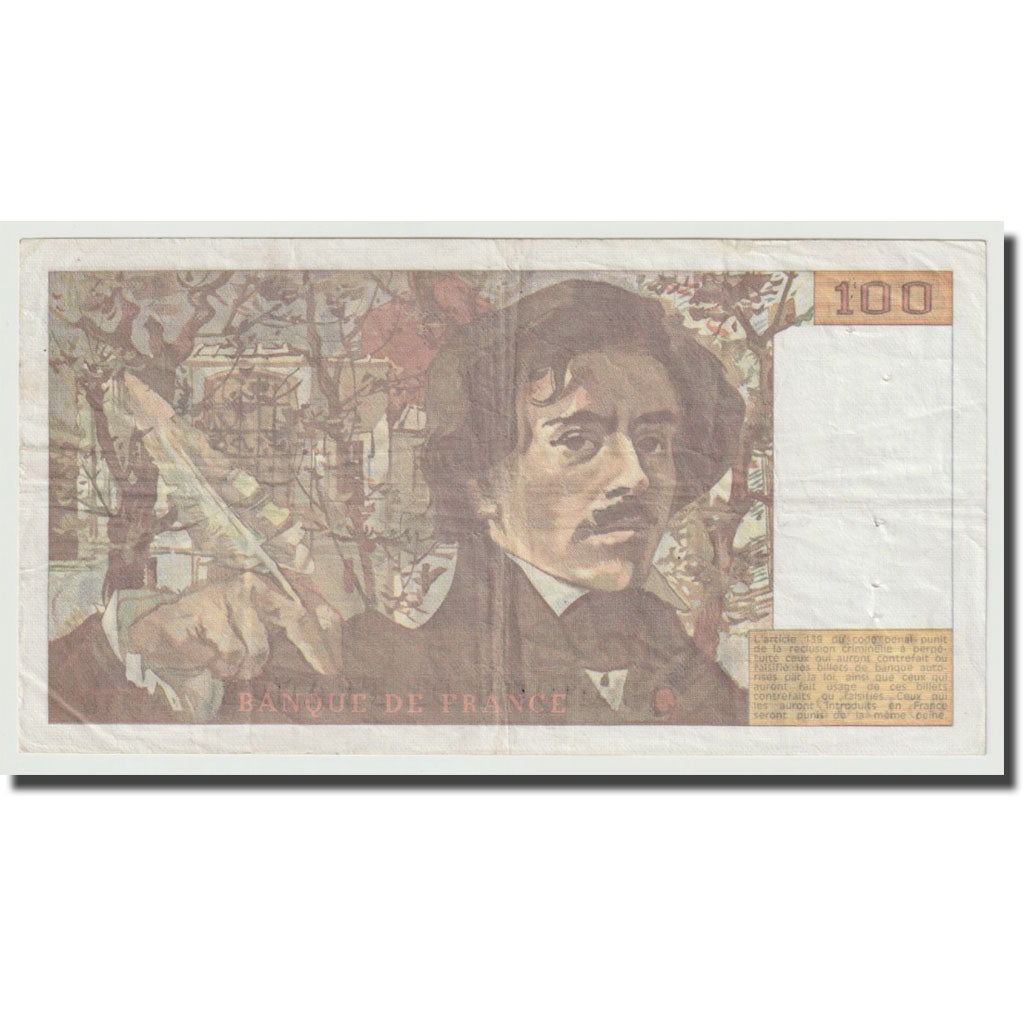 France, 100 Francs, Delacroix, 1987, EF(40-45), Fayette:69.10, KM:154b