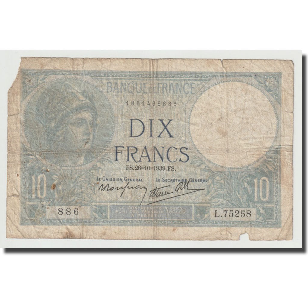 Frankreich, 10 Francs, Minerve, 1939, 1939-10-26, SGE, Fayette:07.13, KM:84