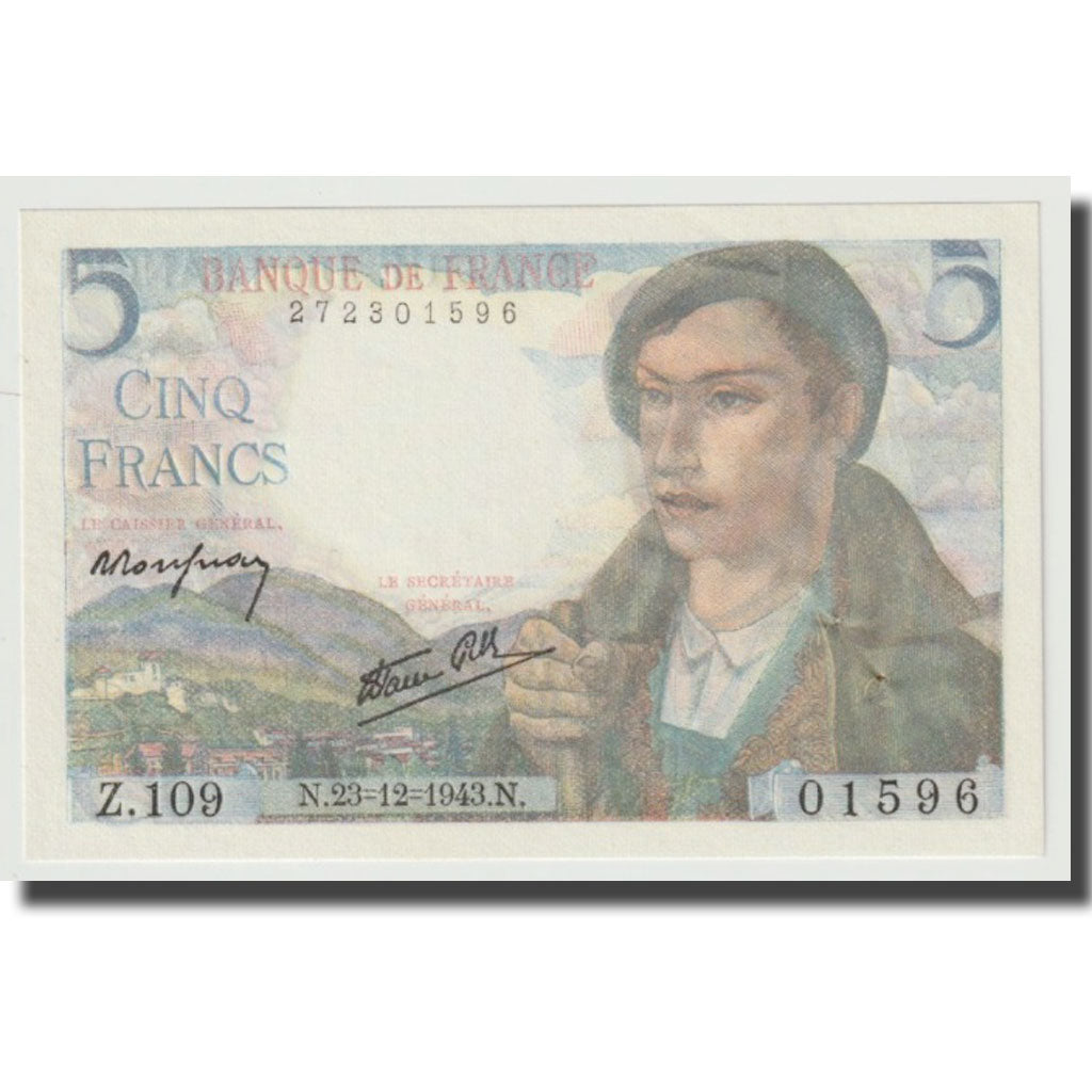Francia, 5 Francs, Berger, 1943, 1943-12-23, SPL, Fayette:05.05, KM:98a