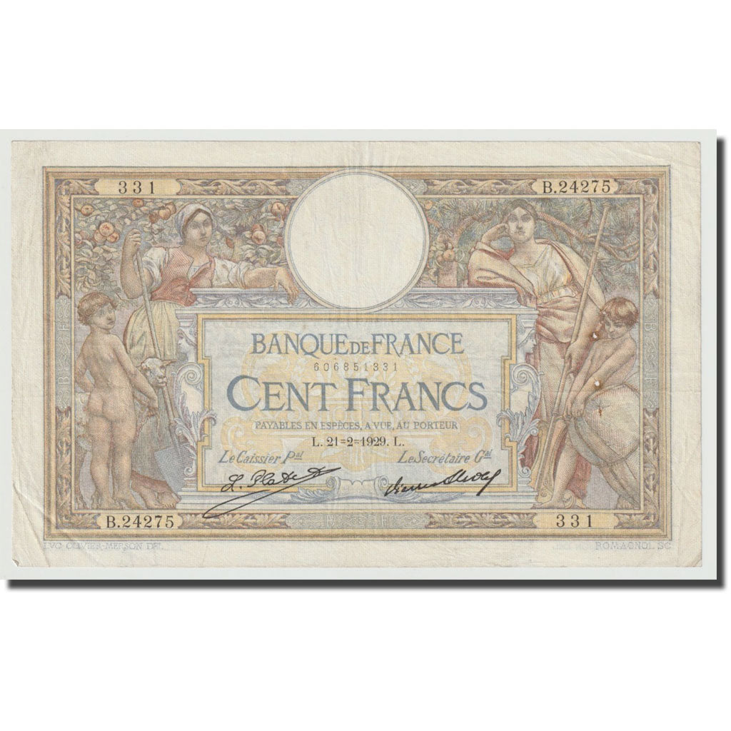 France, 100 Francs, Luc Olivier Merson, 1929, 1929-02-21, EF(40-45)