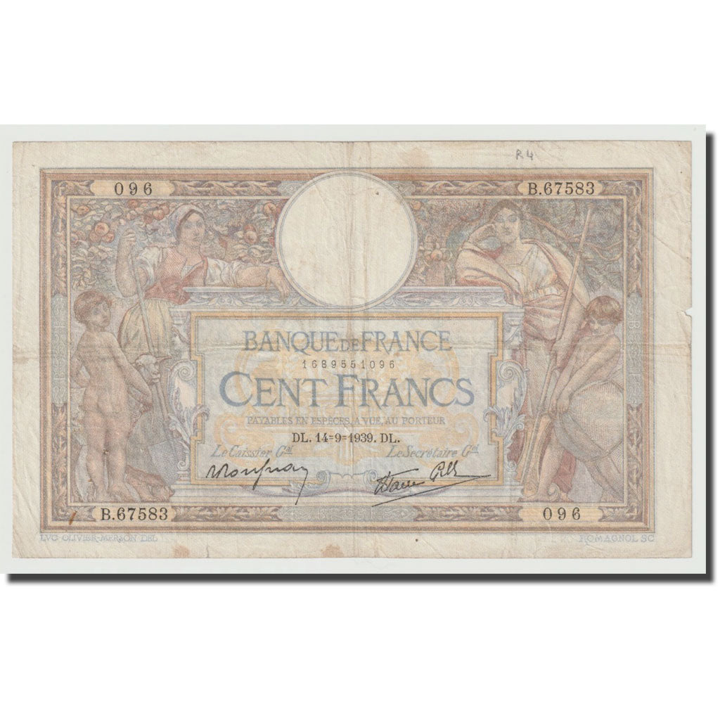 Francia, 100 Francs, Luc Olivier Merson, 1939, 1939-09-14, MB+, Fayette:25.49