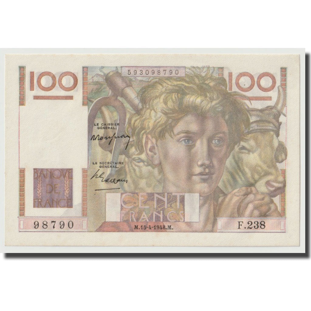 France, 100 Francs, Jeune Paysan, 1948, 1948-04-15, NEUF, Fayette:28.17, KM:128b