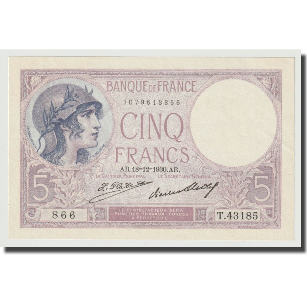 França, 5 Francs, Violet, 1930, 1930-12-18, UNC(65-70), Fayette:3.14, KM:72d
