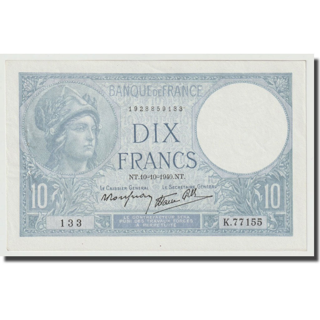 Frankreich, 10 Francs, Minerve, 1940, 1940-10-10, UNZ, Fayette:7.16, KM:84